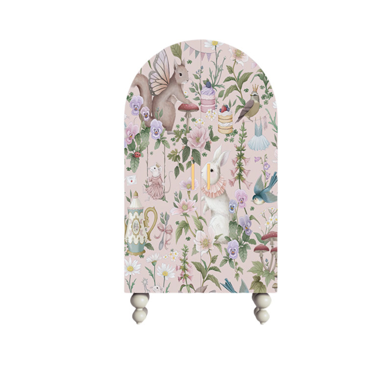 Armoire-penderie moderne à double porte arquée, Ivoire / blanc / rose