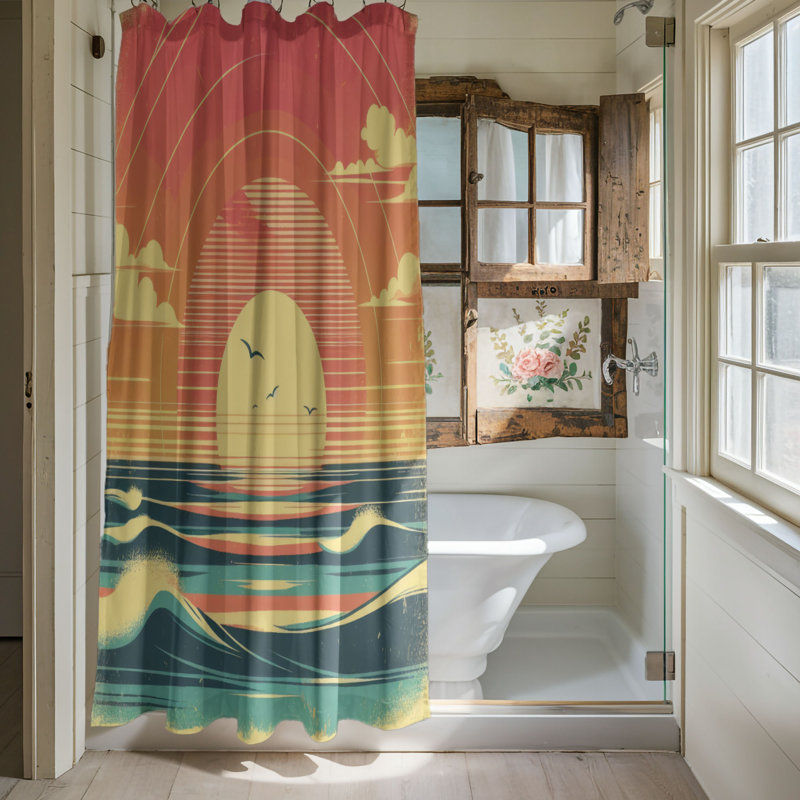 Rideau de douche standard 1 pièce Retro Dusk, H 74 po x l 71 po