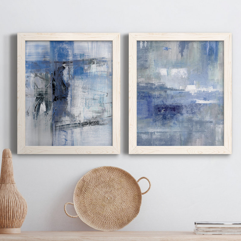 Reflections in Indigo - Peinture sur toile 2 pièces, H 31,5 po x l 47 po x P 1,5 po, Cadre hhite