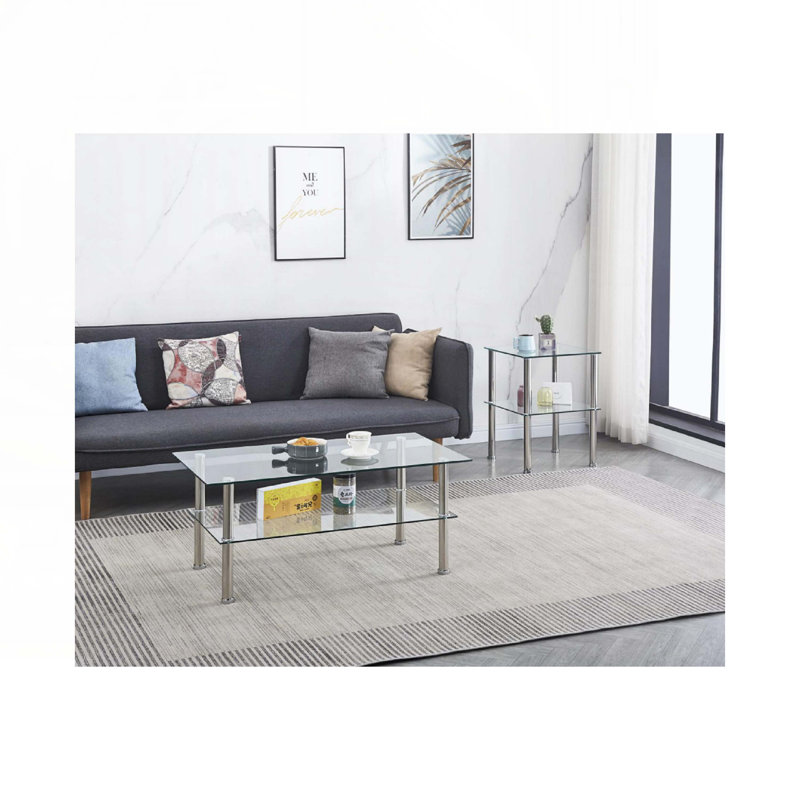 Table basse avec plateau en verre transparent
