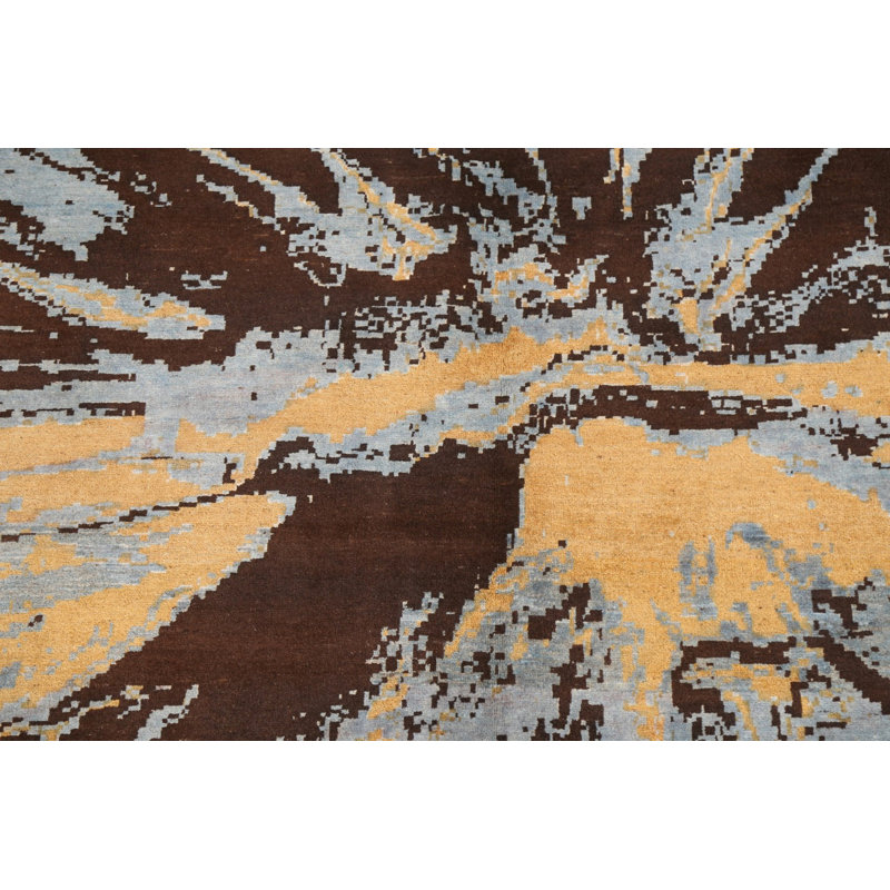 Tapis oriental contemporain à teinture végétale abstraite 7 x 10