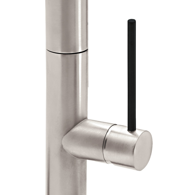 Pull-Down Prep/Bar Faucet With Button Sprayer, Satin Nickel, Black Stick