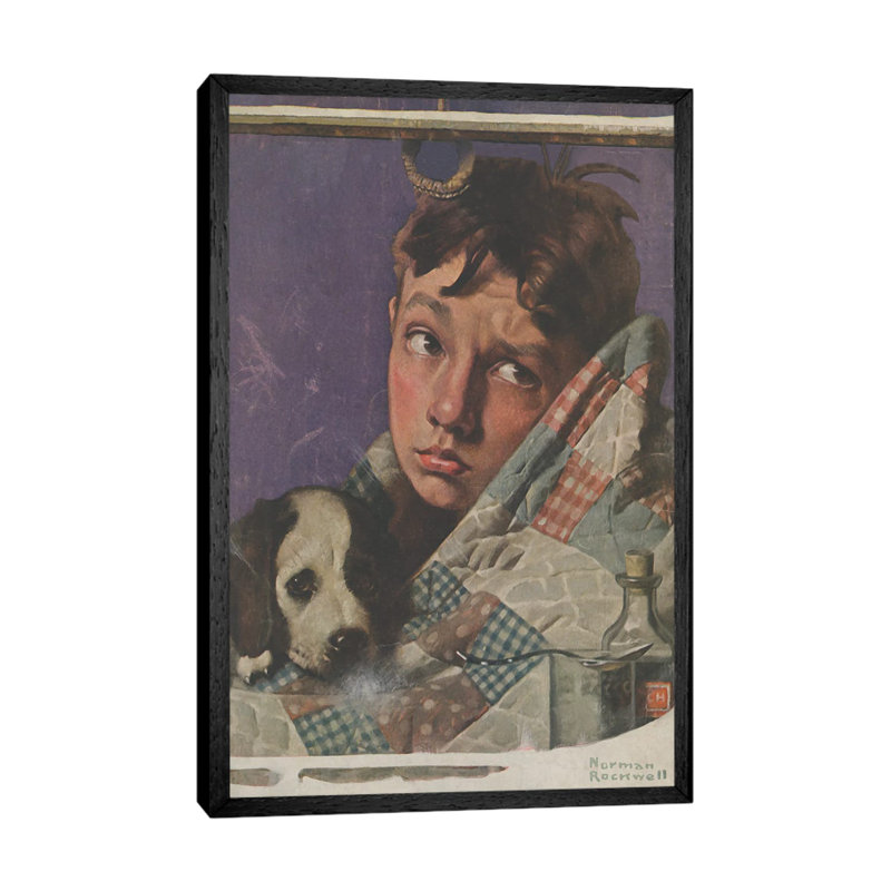Boy And Dog In Quilt by Norman Rockwell - 1 Piece Wall Art on Canvas, 66.04 cm H x 45.72 cm W, Black Framed