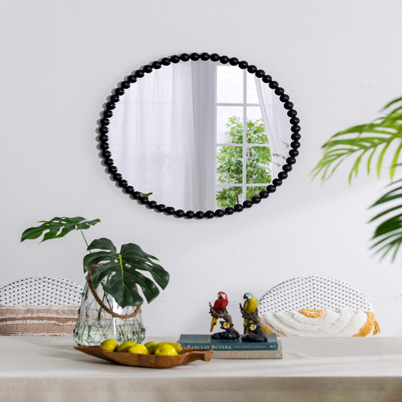 Miroir mural 32 "avec cadre perlé en métal, miroir mural