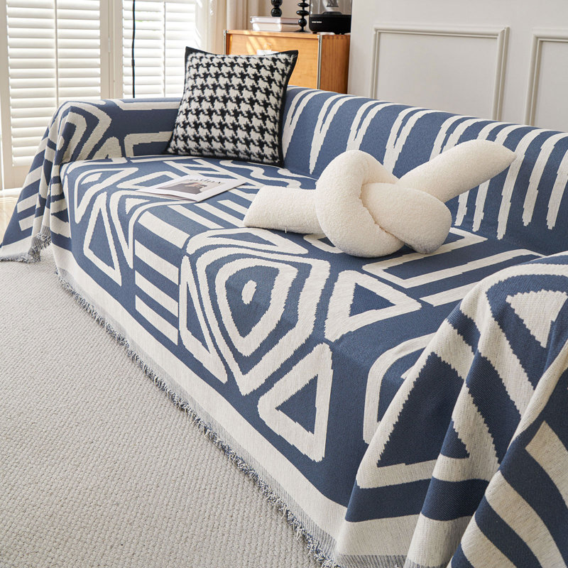 Housse pour canapé modulaire Boho Chenille, H 71 po x l 150 po x P 0,1 po, Bleu