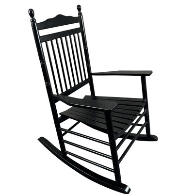 Balcony Porch Rocking Chair In Black - Made Of Solid Hardwood, Offering Protected And Enjoyable Seat Armrest Slatted Back Rest Easy Assembly With Included Hardware Directions 280Lbs Weight Limit