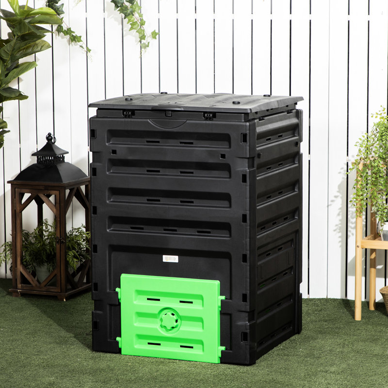Compost Bin 120 Gallon - , 80 Vents For Quick Formation, 2 Sliding Doors, Strong & Robust, Black Garden Material, Composting, Lightweight,