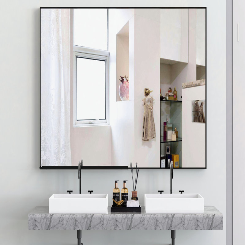 Miroir de salle de bain polyvalent à plateau amovible avec cadre en aluminium durable