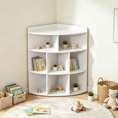 4-Tier Corner Cabinet, Wooden Bookcases With 8-Cubby Storage Organizer, Storage Rack or Organization and Storage, Home Office, Living Room