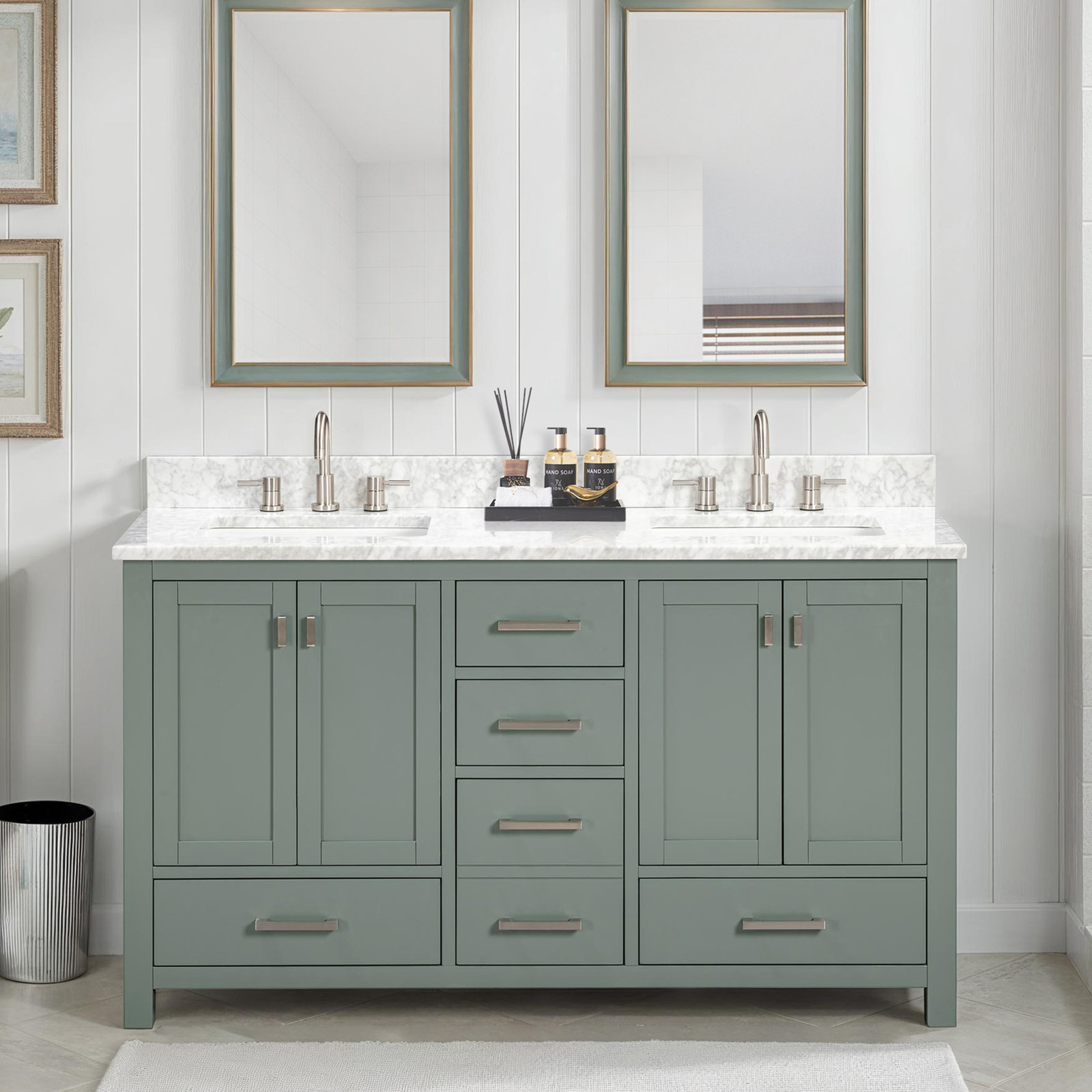 Souther Double Bathroom Vanity Base, Smoke Green