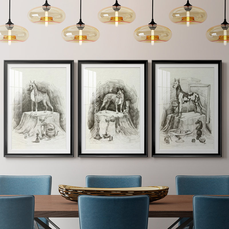 «A Gentleman IV», impression encadrée sur mesure de qualité supérieure - 3 pièces, H 19 po x l 45 po, Noir