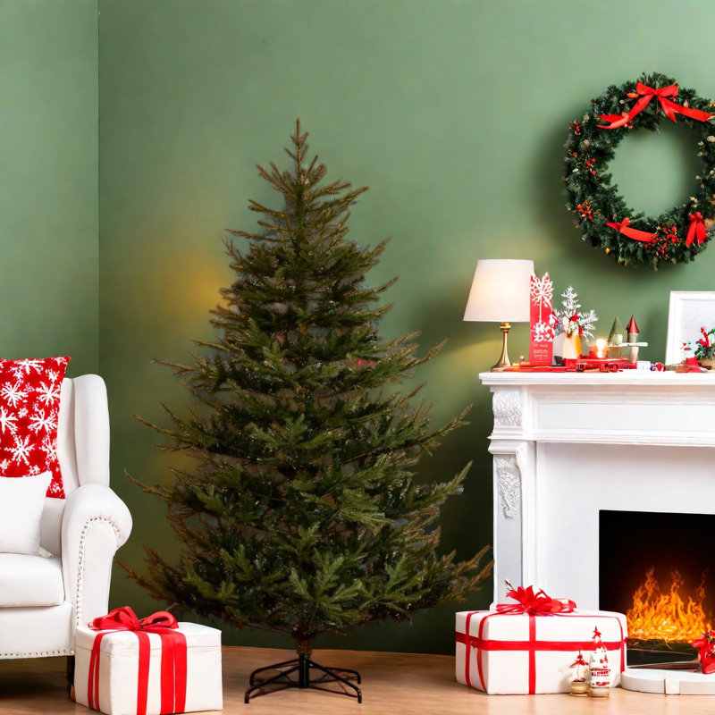Sapins de Noël réalistes de 2,3 m (7,5 pi), pin nordique articulé en acier pour la maison