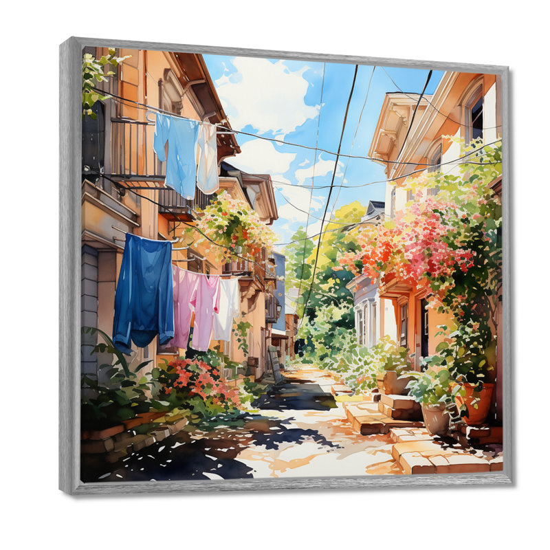 «Italian Village», reproduction de scène rustique sur toile - Jour de lessive en Italie II, H 36 po x l 36 po x P 1,5 po