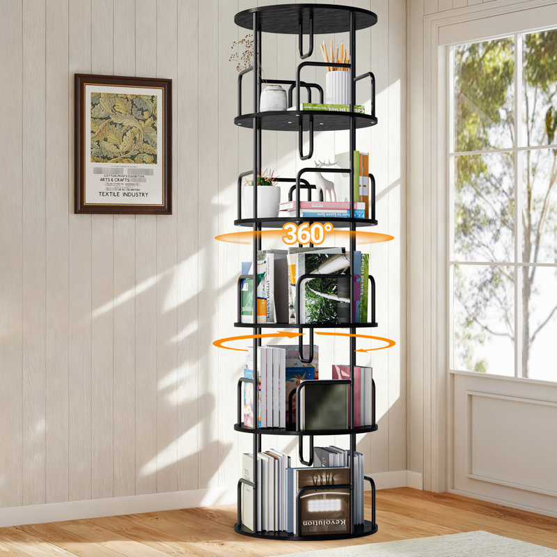 Bibliothèque à 360 degrés 360 degrés, rangement élégant pour la chambre à coucher et le bureau, bibliothèque pivotante à finition noire, couleur d'affichage rotatif
