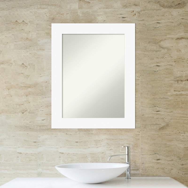 Jion Solid Wood Rectangle Wall Mirror, White, 29.5" x 23.5"