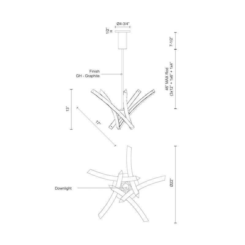 Luminaire suspendu d'extérieur à DEL intégré 1 lumière H 13 po Kattari Graphite
