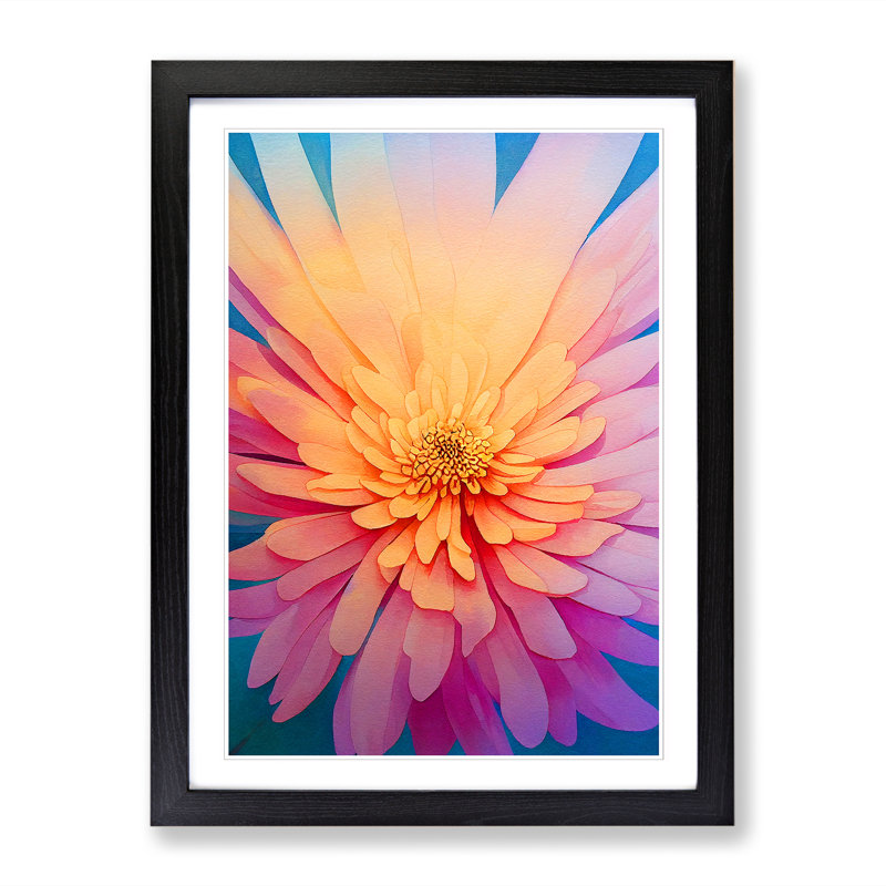 Watercolour Chrysanthemum Flower Vol.2 - Single Picture Frame Print, 34cm H x 25cm W x 2cm D, Oak