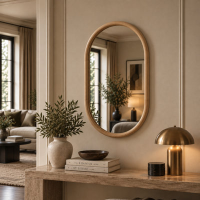 Solid Wood Oval Wall Mirror