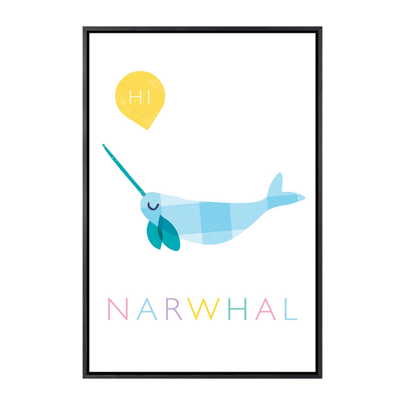Narwhal - impression d'art graphique, Pas de tapis, Toile avec cadre noir patiné, H 40 po x l 26 po x P 1,5 po