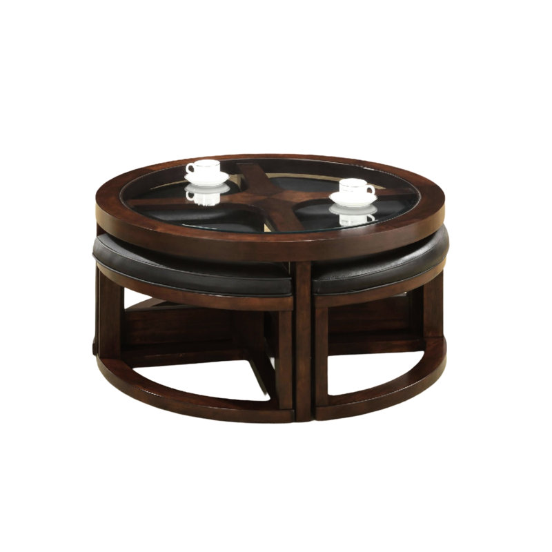Table basse de luxe en noyer foncé avec plateau en verre biseauté de 5 mm et repose-pieds
