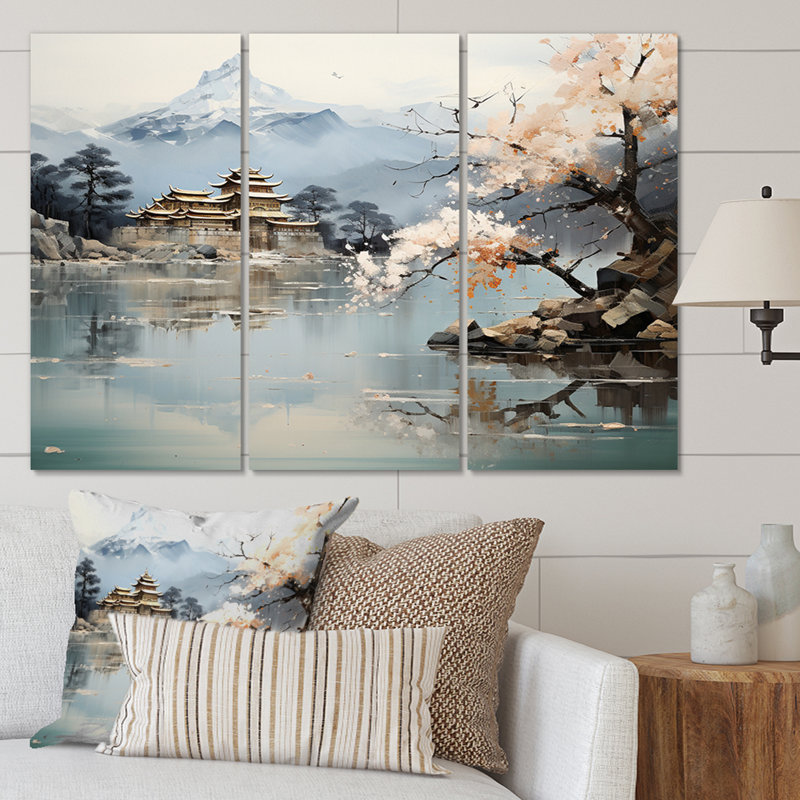 Asian Art Imperial Landscape II - ensemble d'art mural sur toile asiatique, H 28 po x l 36 po x P 1 po