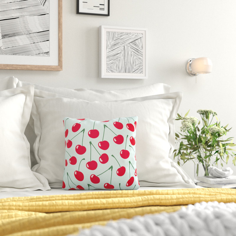 Coussin décoratif intérieur/extérieur cerises, 18 po x 18 po, Bleu