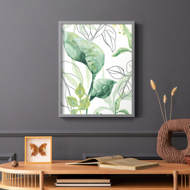 «Tropical Palm Chorus I», reproduction encadrée - bois massif, Gris, H 10 po x l 8 po
