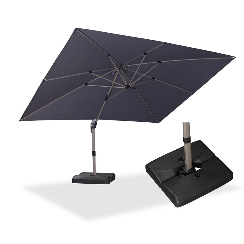 Parasol excentré rectangulaire en aluminium 120 '' x 156 '' pivotant à 360 ° et base, Gris clair