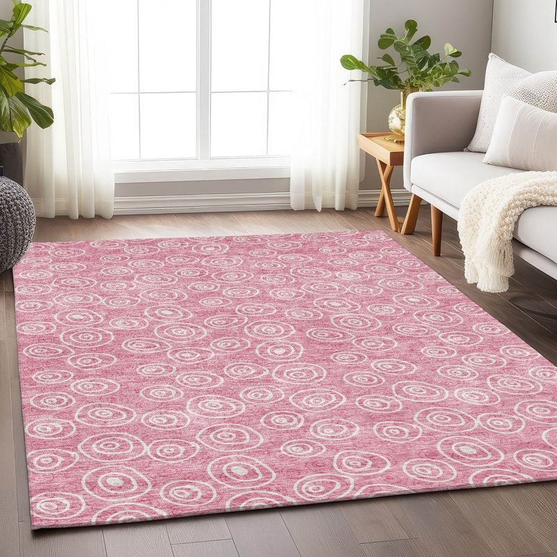 Premium Machine Washable Prisco Pink Rug, Rectangle 5' x 7'6"