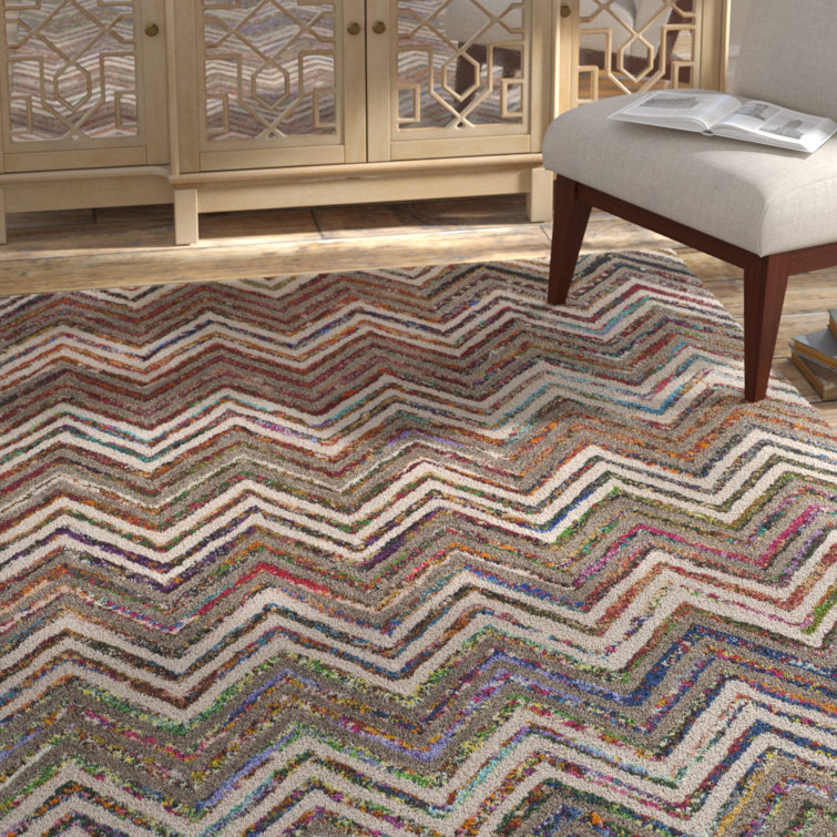 Airionna Hand Tufted Wool/Cotton Chevron Rug in Brown/Beige