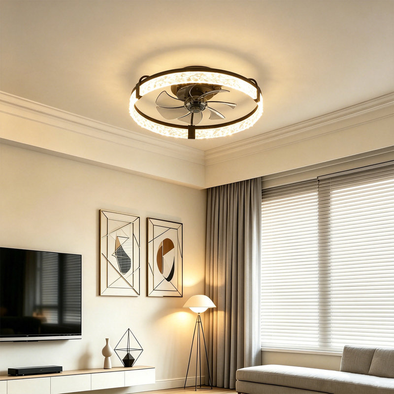Ventilateur de plafond d'intérieur en cristal 20 po avec lumière et télécommande , Noir