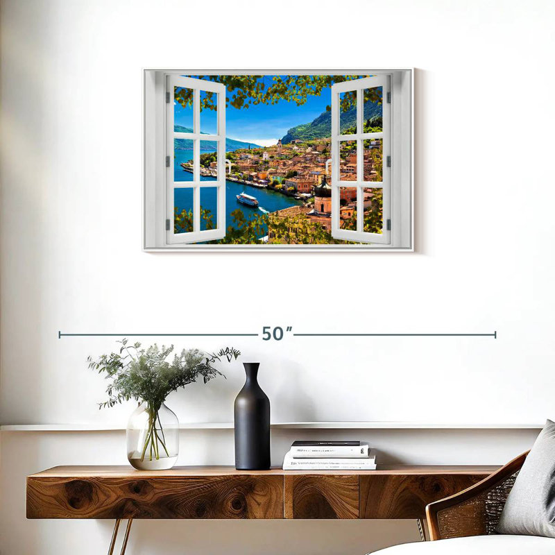Fenêtre sur Limone Sul Garda, Cadre flottant blanc, 31 po x 21 po