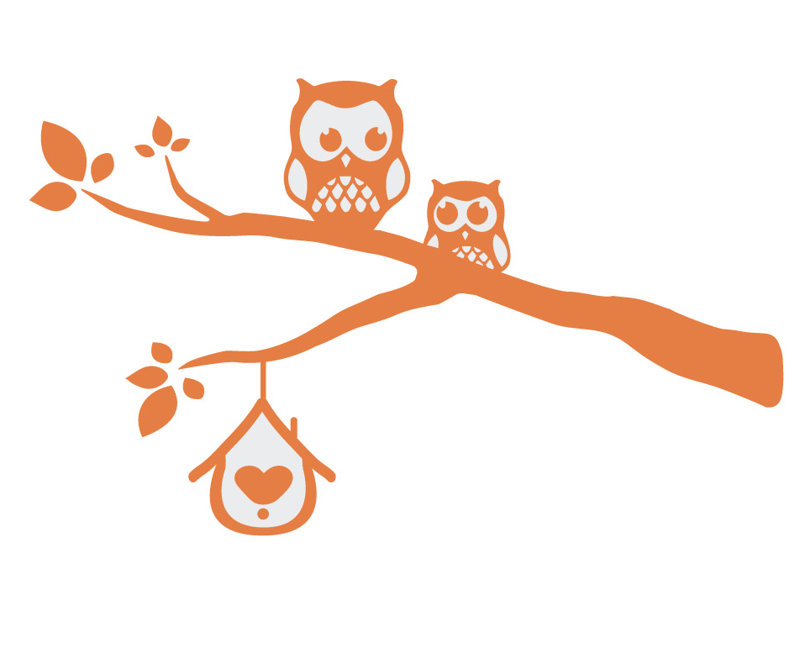 Décalcomanie murale owls sur une branche, H 39 po x l 65 po x P 0,01 po, Kaki