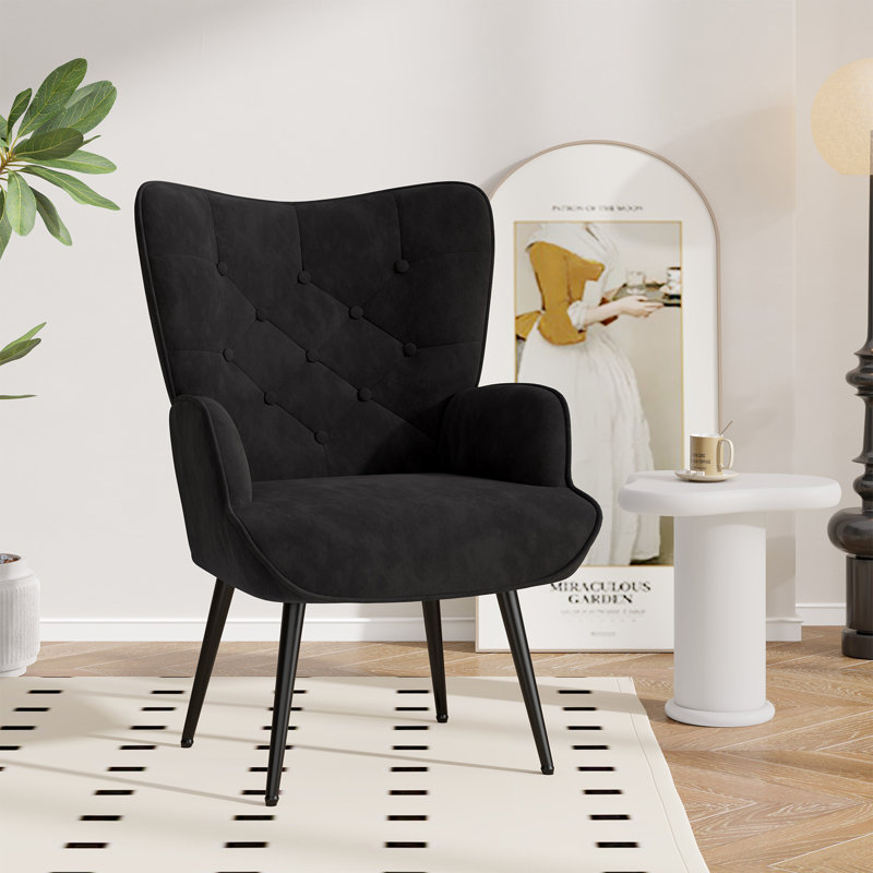 Fauteuil à oreilles Pureza, Velours noir