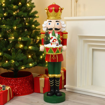 3.7 ft Pre-Lit Nutcracker Statue with Christmas Village & Timer, Battery-Operated Christmas Decoration