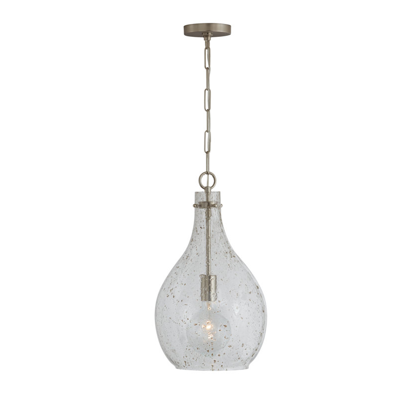 1 - Light Single Pendant, Seeded Stone, Brushed Nickel