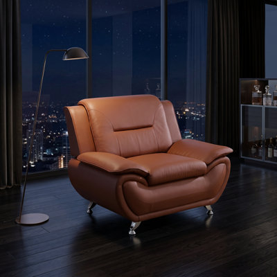 Faux Leather Single Reception Sofa Chair, Modern Upholstered Arm Lounge Chair with Metal Support Legs, Padded Guest Seat for Office Waiting Room Living Room, Caramel Brown