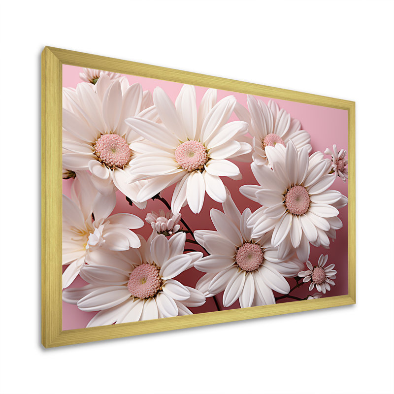 Élégance de marguerite blanche, Cadre doré simple, H 30 po x l 40 po x P 1,5 po
