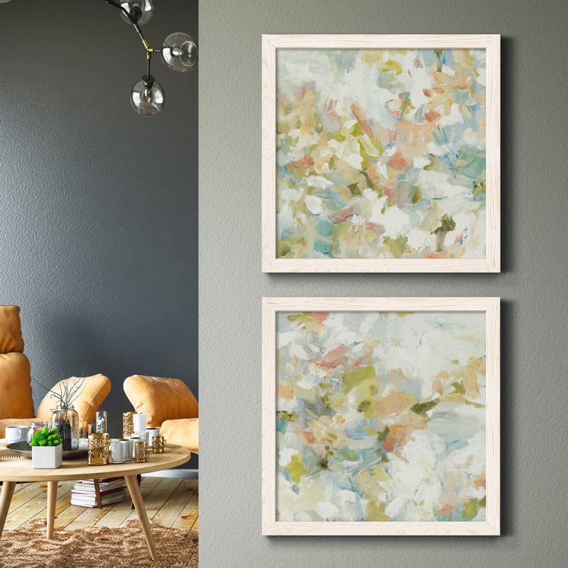 Floral Blush - ensemble de 2 reproductions d'art sur toiles, H 31,5 po x l 63 po x P 1,5 po, Cadre blanc