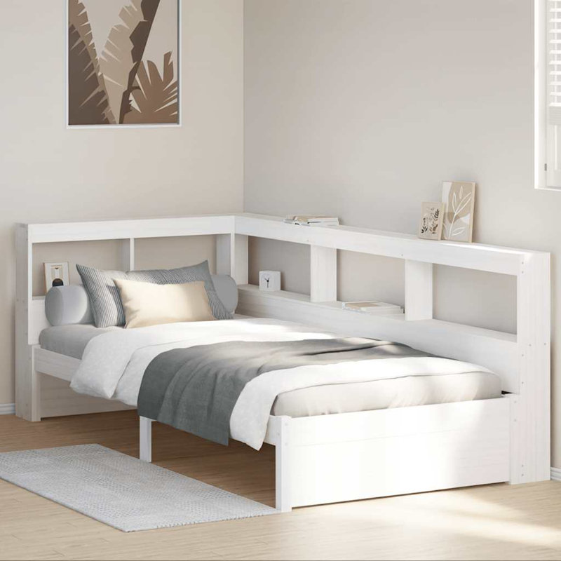 Bookcase Bed Without Mattress White Solid Wood Pine, European Single (90 x 200 cm)