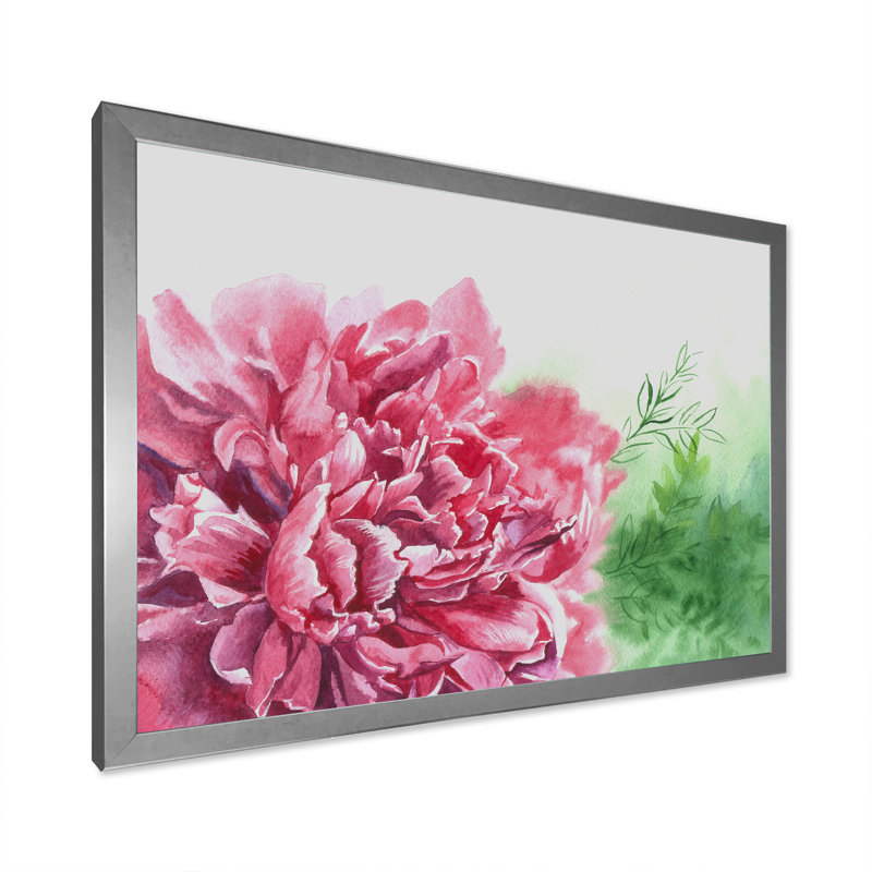 Aquarelle, pivoines roses III - reproduction sur toile flottante, H 8 po x l 12 po x P 1 po, Cadre photo argenté