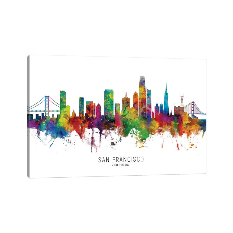 San Francisco California Skyline by Michael Tompsett - 1 Piece Wrapped Canvas Painting, 101.6 cm H x 66.04 cm W x 1.91 cm D
