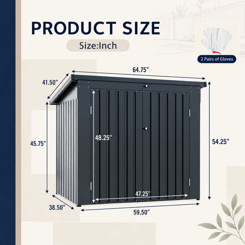 Metal Outdoor Garbage Bin Shed For 2 Trash Cans Black With Sloped Roof，stainless Galvanized Steel