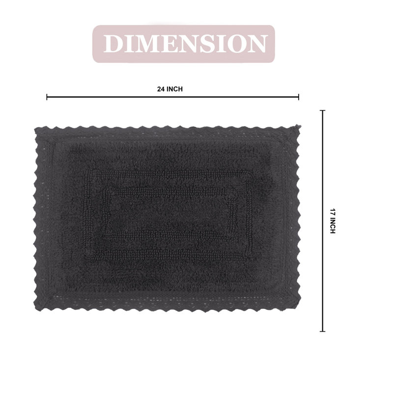 Opulent Absorbent Cotton Soft Bath Rug, 17" W x 24" L, Gray