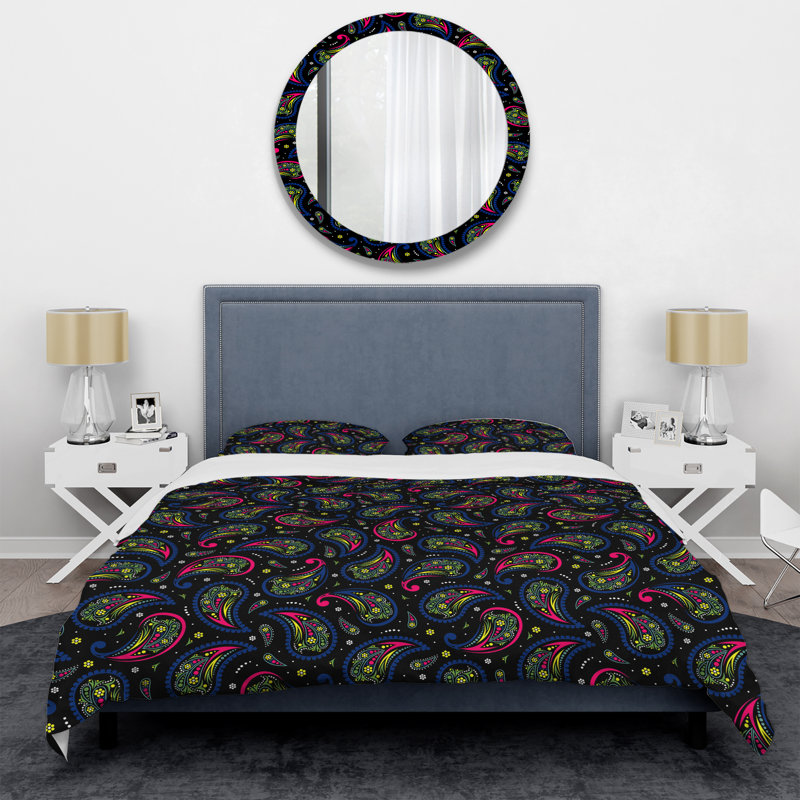 Cachemire vert floral - ensemble de housse de couette abstrait - microfibre de polyester