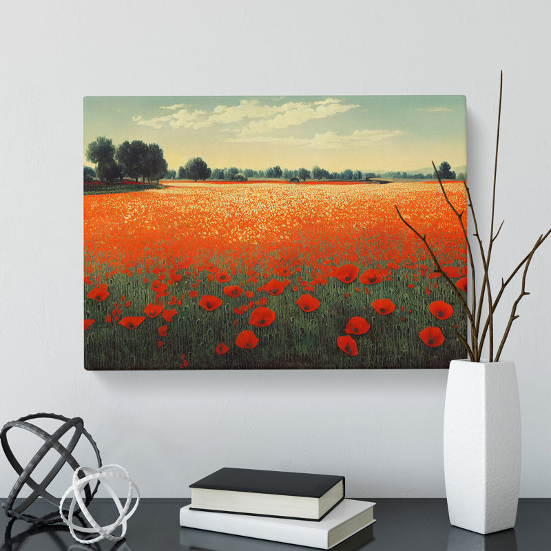 Blooming Poppy Field Flowers - Wrapped Canvas, 35cm H x 50cm W x 3cm D