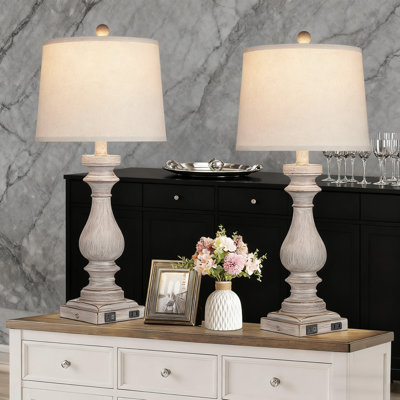 Ensemble de 2 lampes de table à intensité variable avec ports USB C + A et prise de courant, lampes de chevet vintage pour le salon, la chambre à coucher ou le bureau