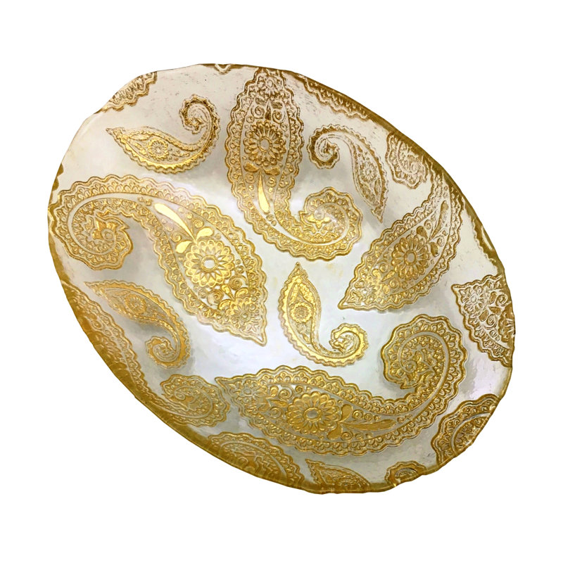 Red Pomegranate Glass Serving Bowl, Clear/Gold