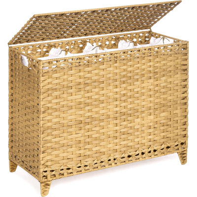 Laundry Hamper With 4 Removable Liner Bags; 176L Handwoven Rattan Laundry Basket With Lid & Heightened Feet; Clothes Hamper With Side Handles
