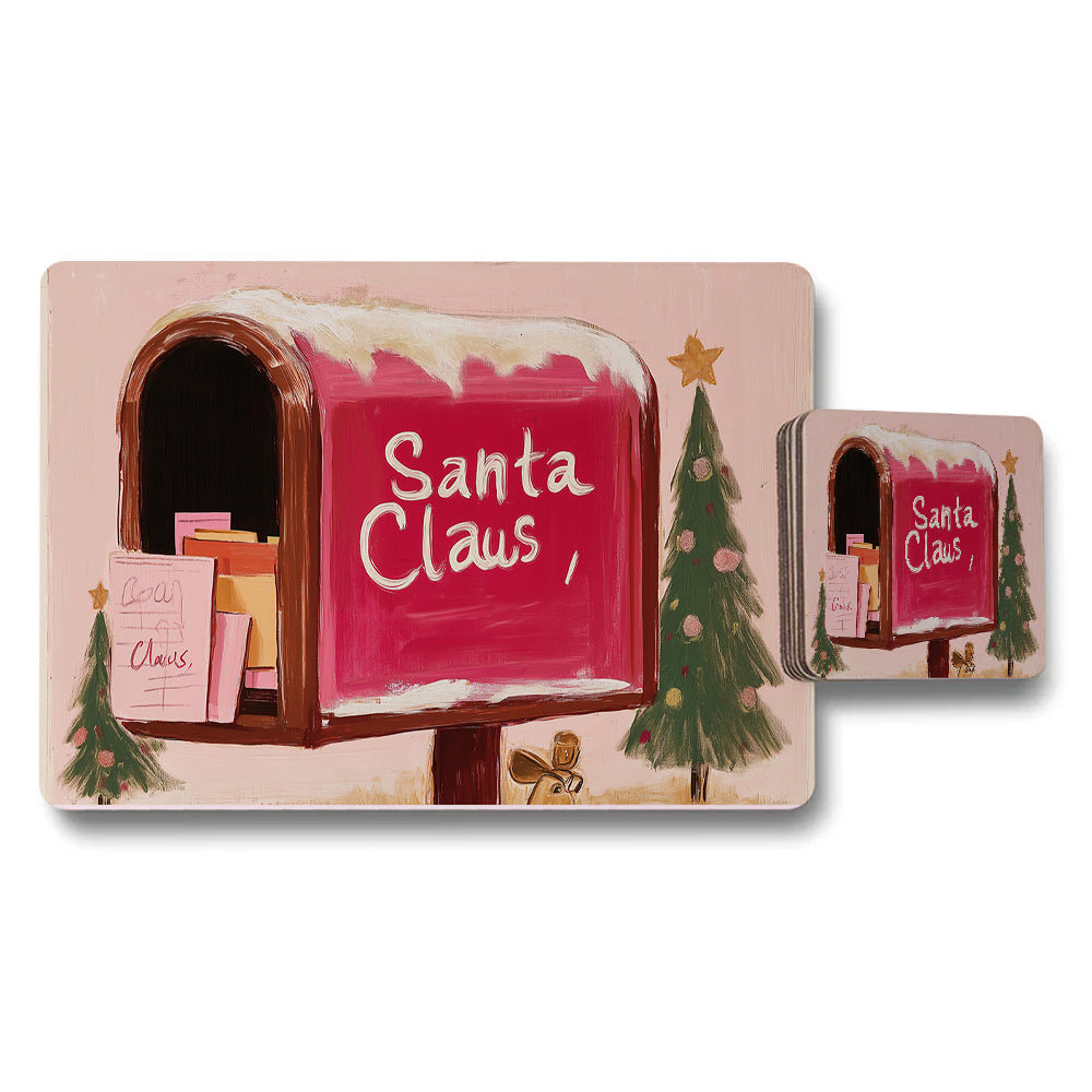 Santa Claus Christmas Mailbox Placemats And Coasters Set